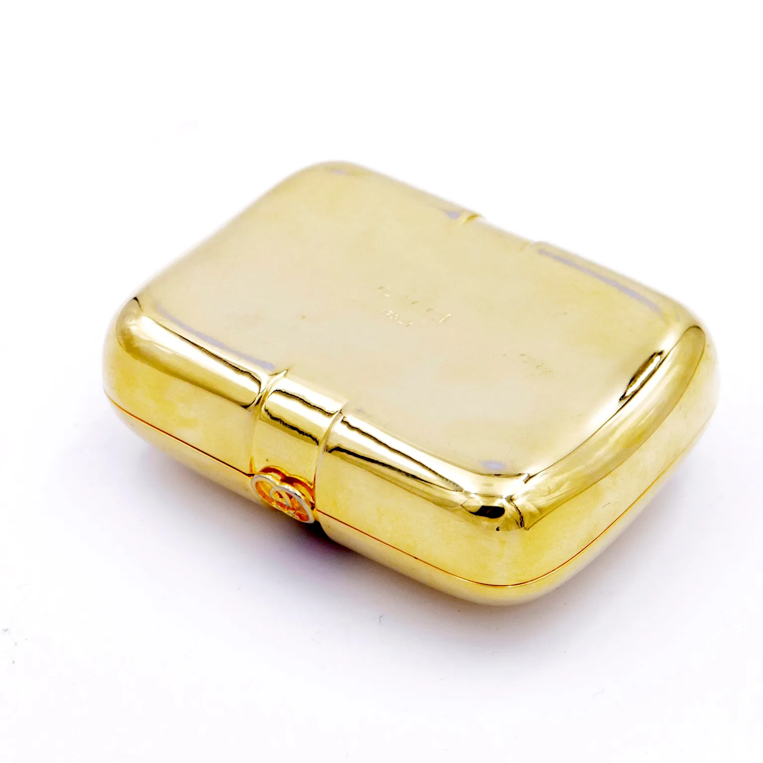 1980s Gucci Gold Plated Box w Red & Green Signature Stripe