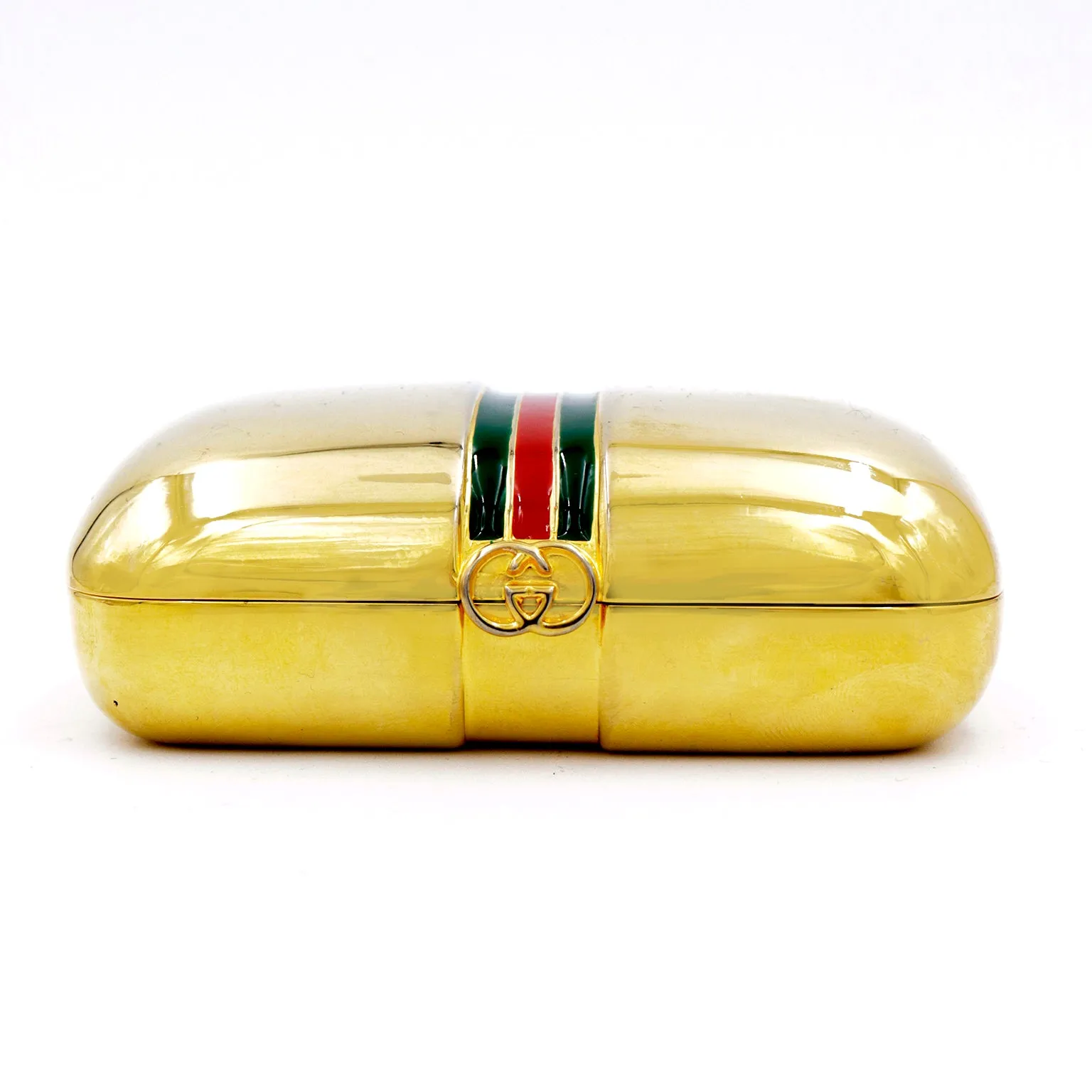 1980s Gucci Gold Plated Box w Red & Green Signature Stripe