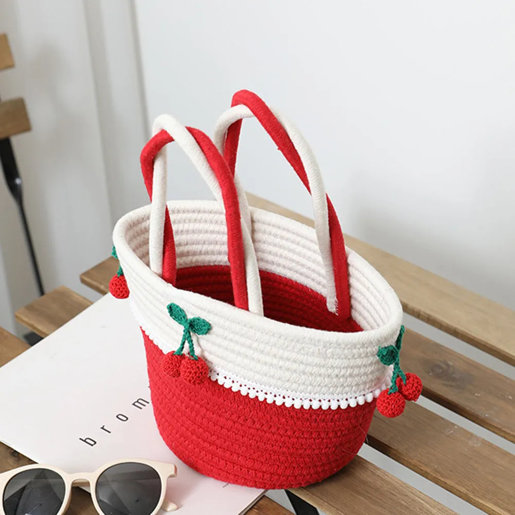 2022 Woman Sweet Cherry Straw Handbag Handmade Woven Crochet Totes Bag Ladies Summer Beach Seaside Holiday Clutch Bags for Girl