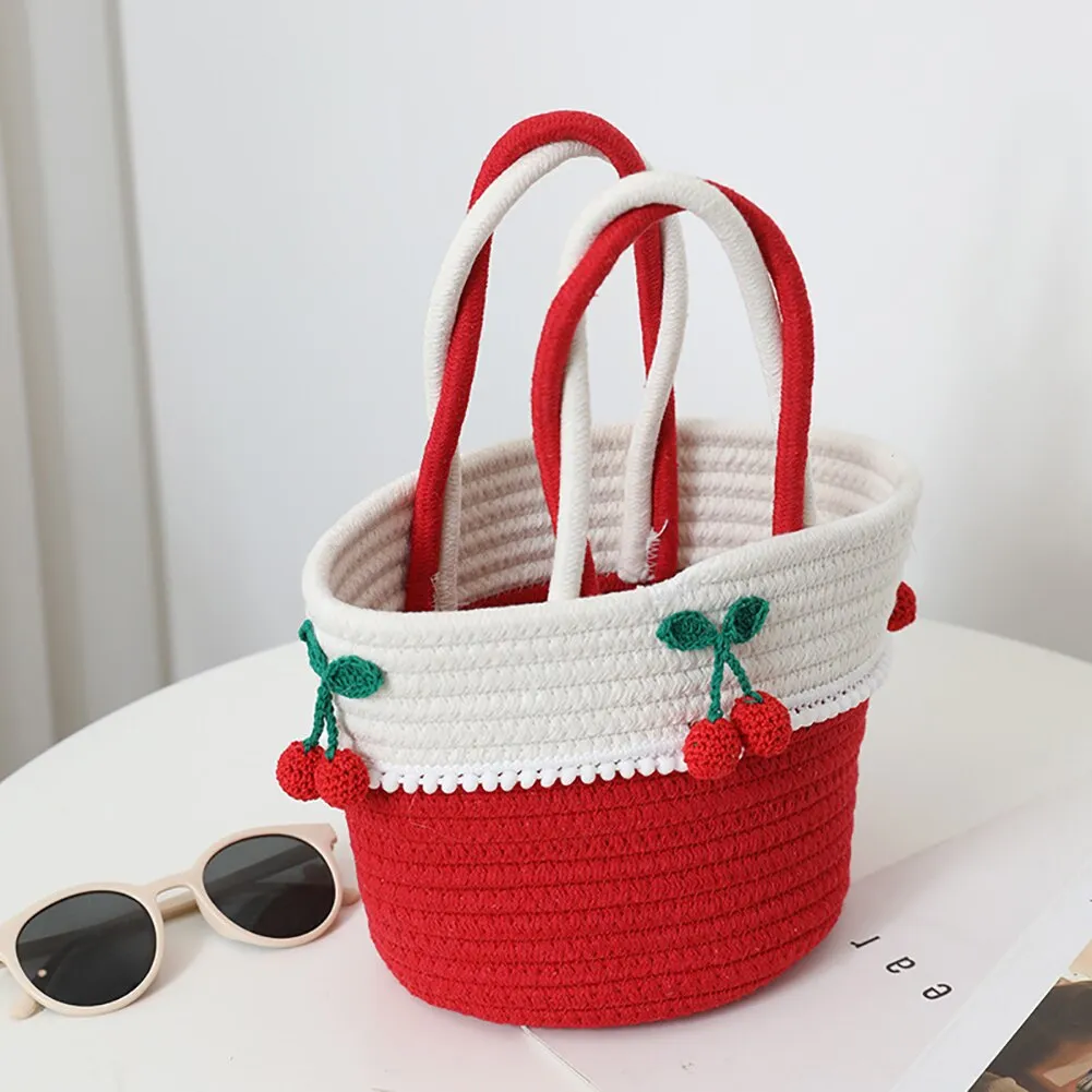 2022 Woman Sweet Cherry Straw Handbag Handmade Woven Crochet Totes Bag Ladies Summer Beach Seaside Holiday Clutch Bags for Girl