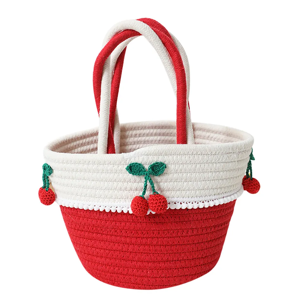 2022 Woman Sweet Cherry Straw Handbag Handmade Woven Crochet Totes Bag Ladies Summer Beach Seaside Holiday Clutch Bags for Girl
