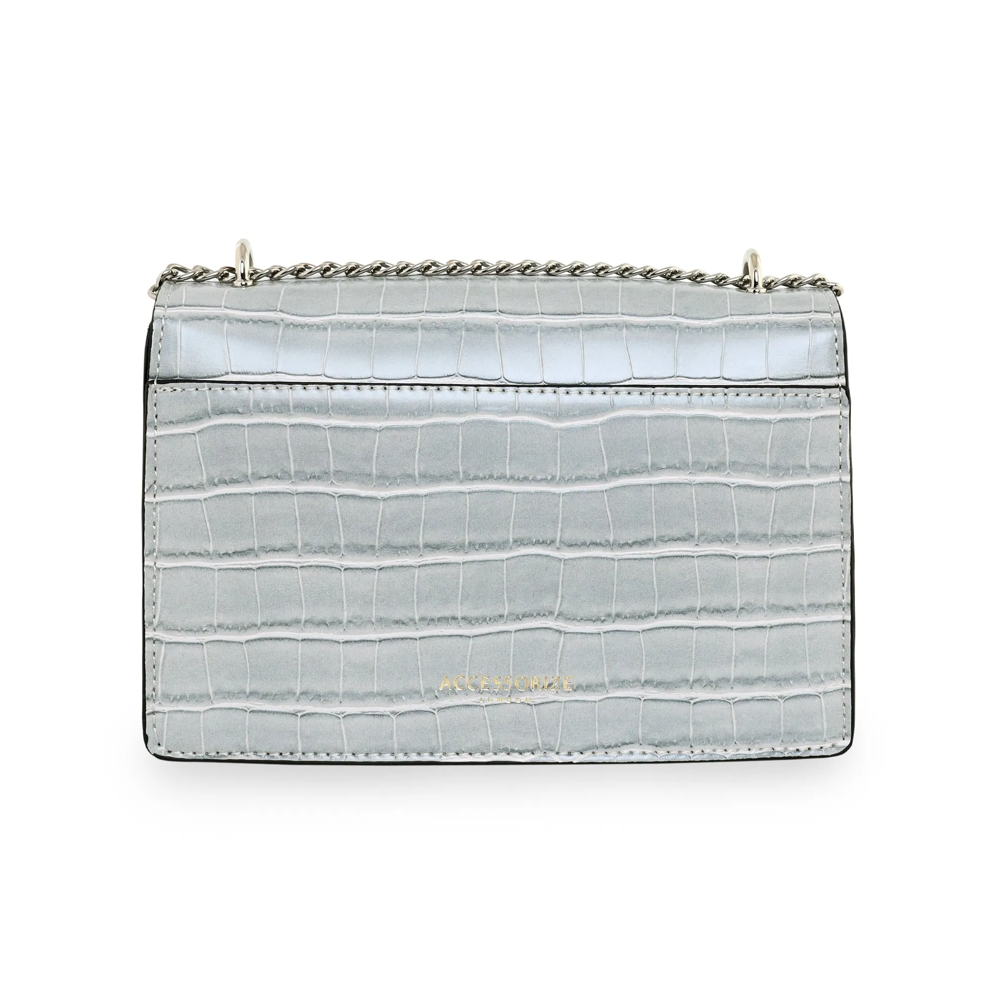 Accessorize London Women's Faux Leather Grey Croc lock shoulder Sling Bag