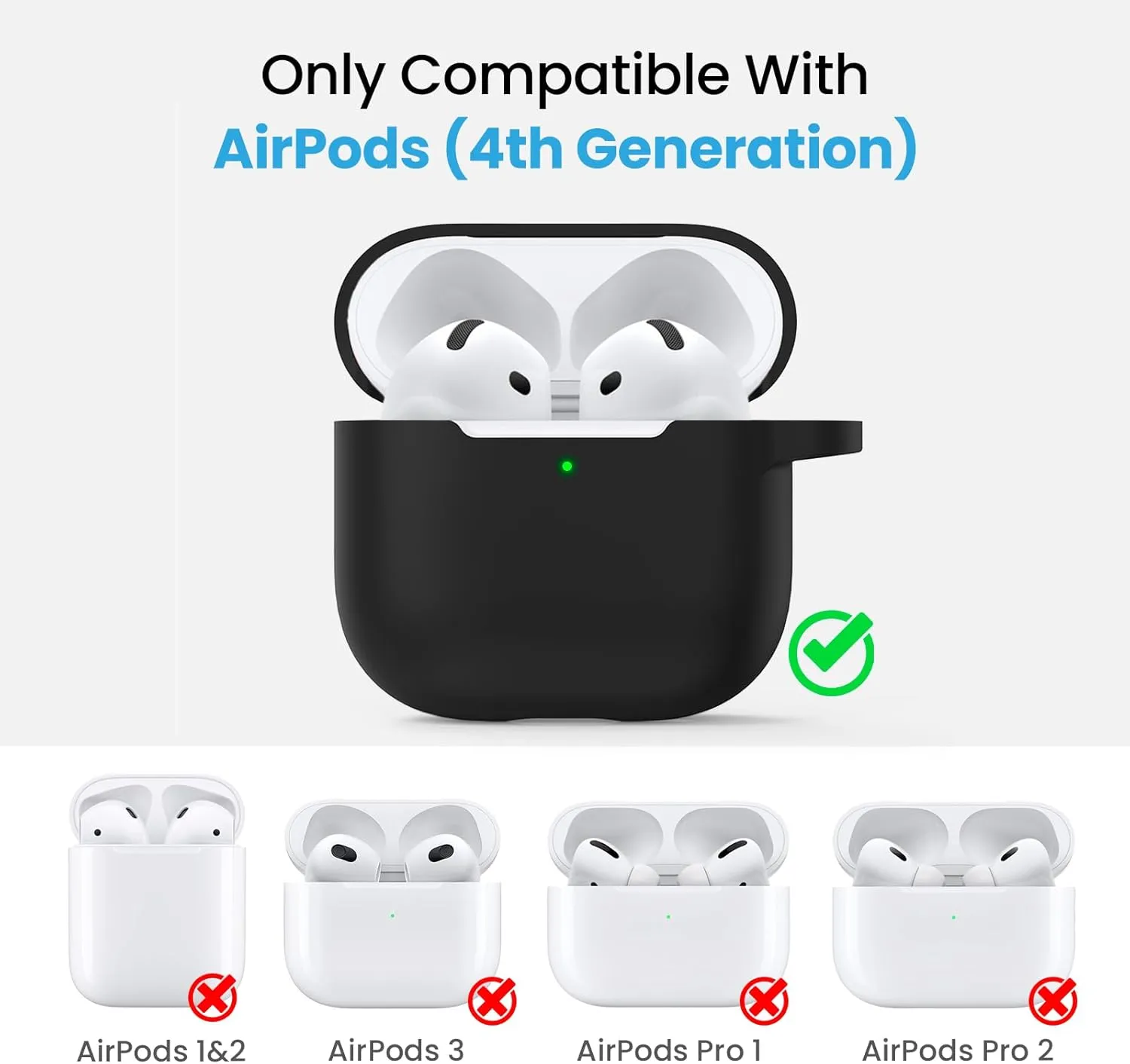 AirPods 4 Silicone Case Cover (2024) ,Full Body Protective Shock-Resistant Silicone Case Cover With Carabiner For Men & Women - Deep Green