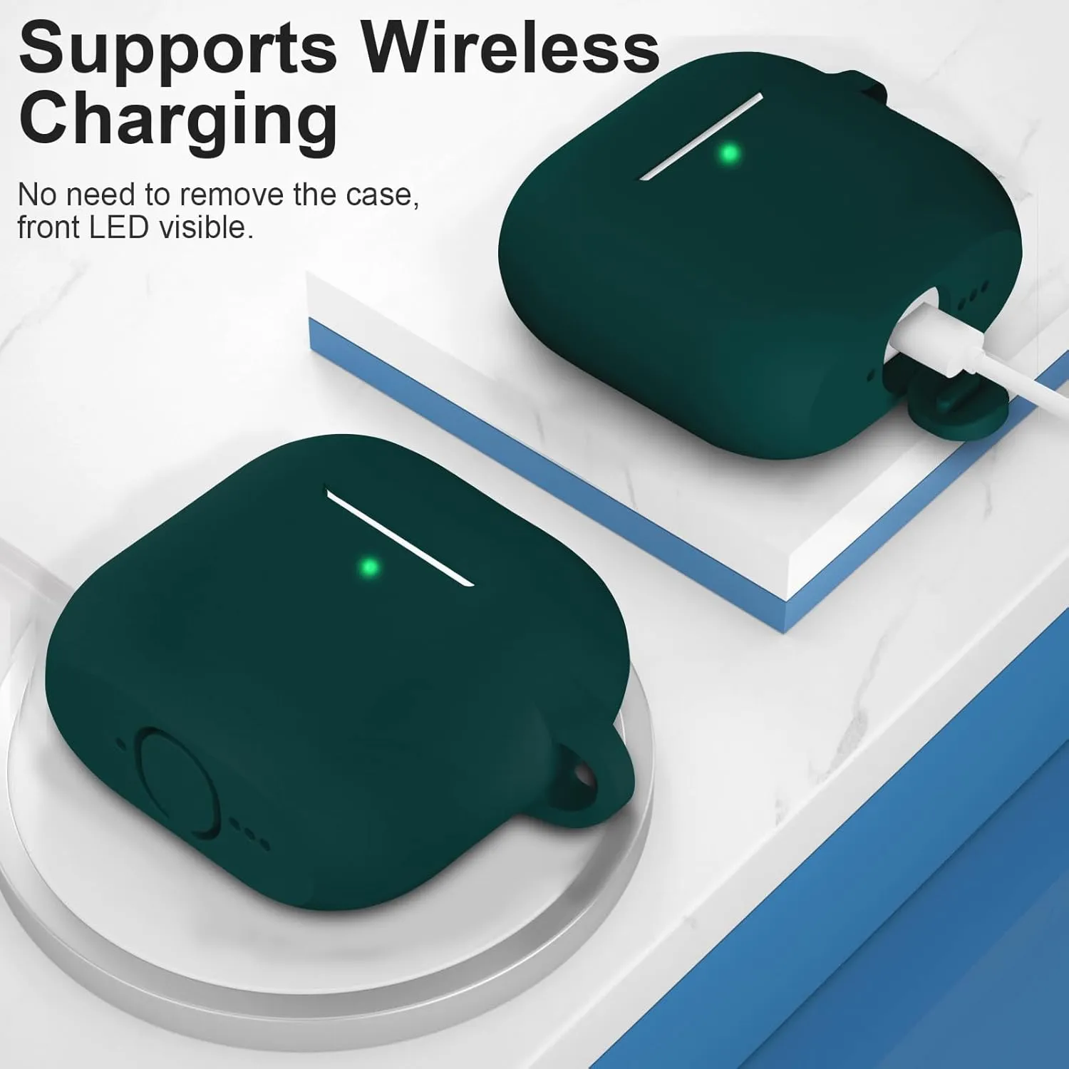 AirPods 4 Silicone Case Cover (2024) ,Full Body Protective Shock-Resistant Silicone Case Cover With Carabiner For Men & Women - Deep Green