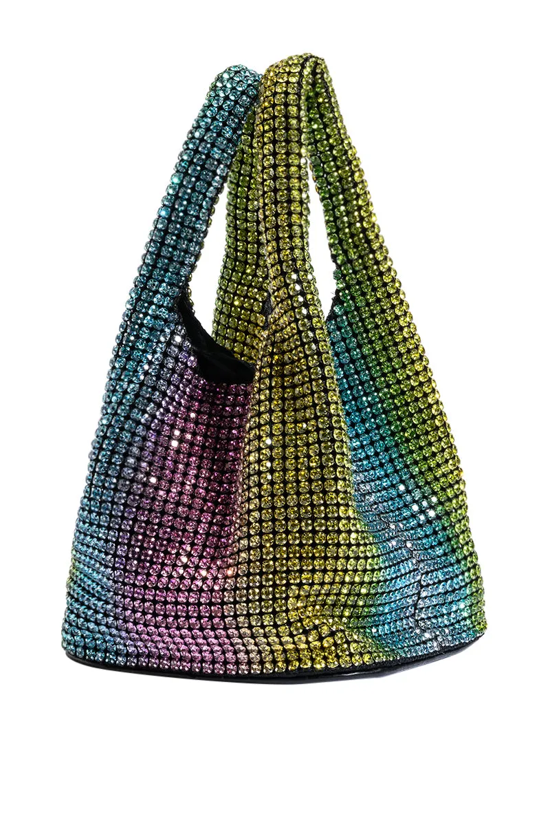 ALL YOU NEED IS LOVE RHINESTONE BUCKET BAG
