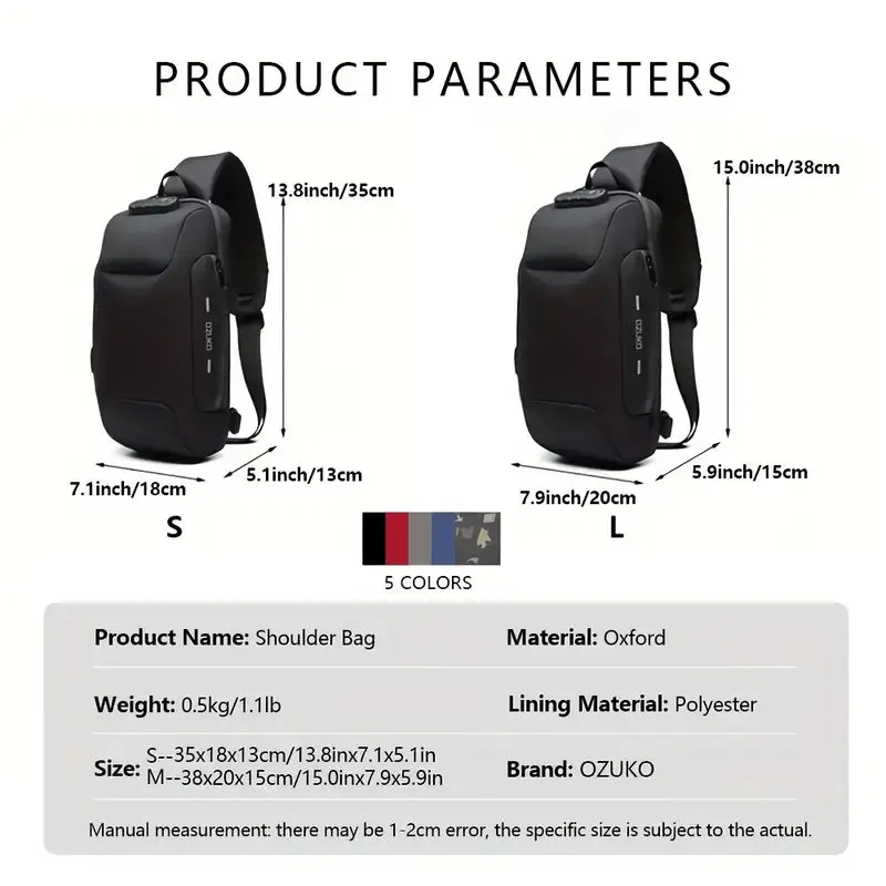 Bags  OZUKO Men's Anti-Theft Chest Bag With Password Lock