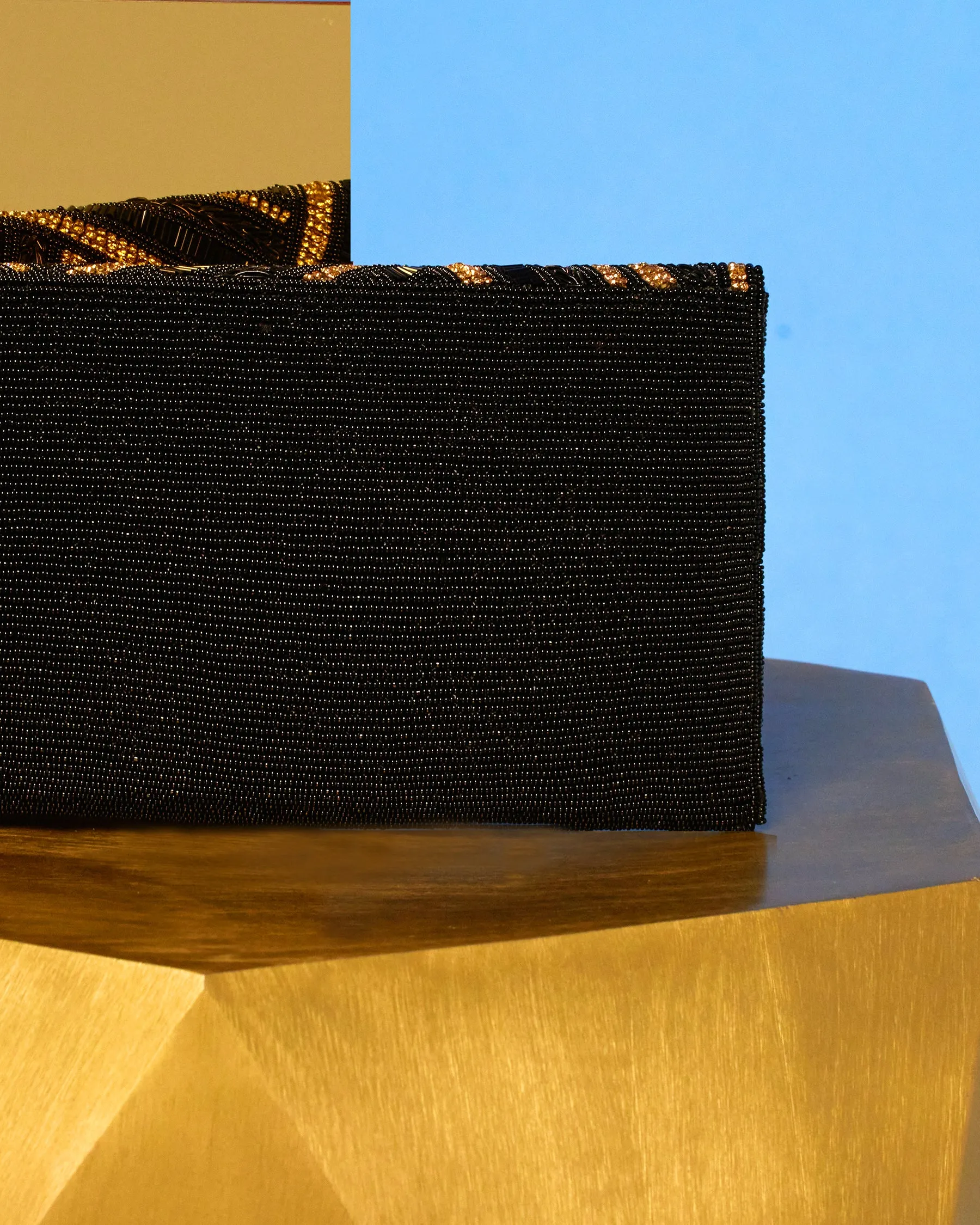 Betty Clutch in Beaded Black and Gold