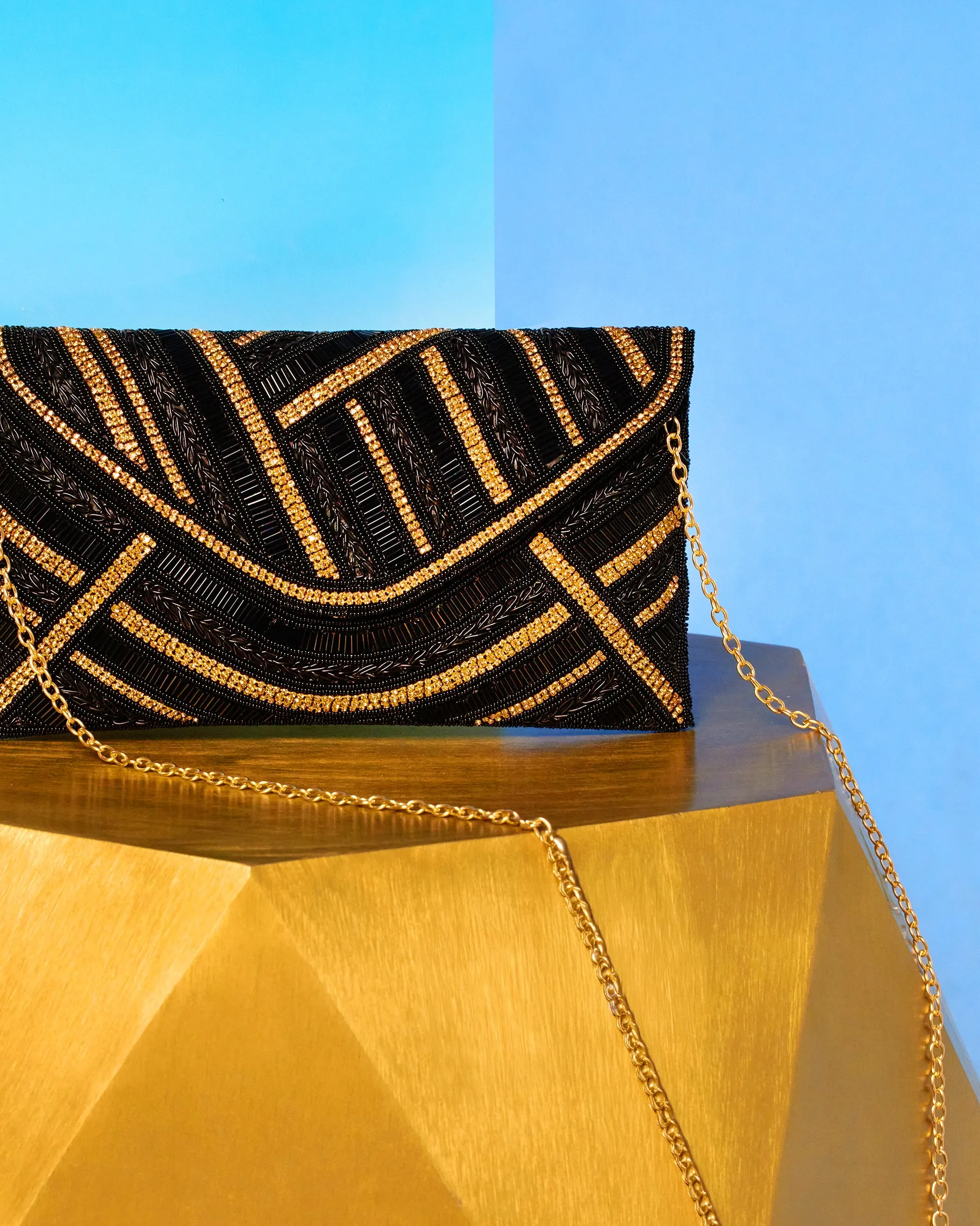 Betty Clutch in Beaded Black and Gold
