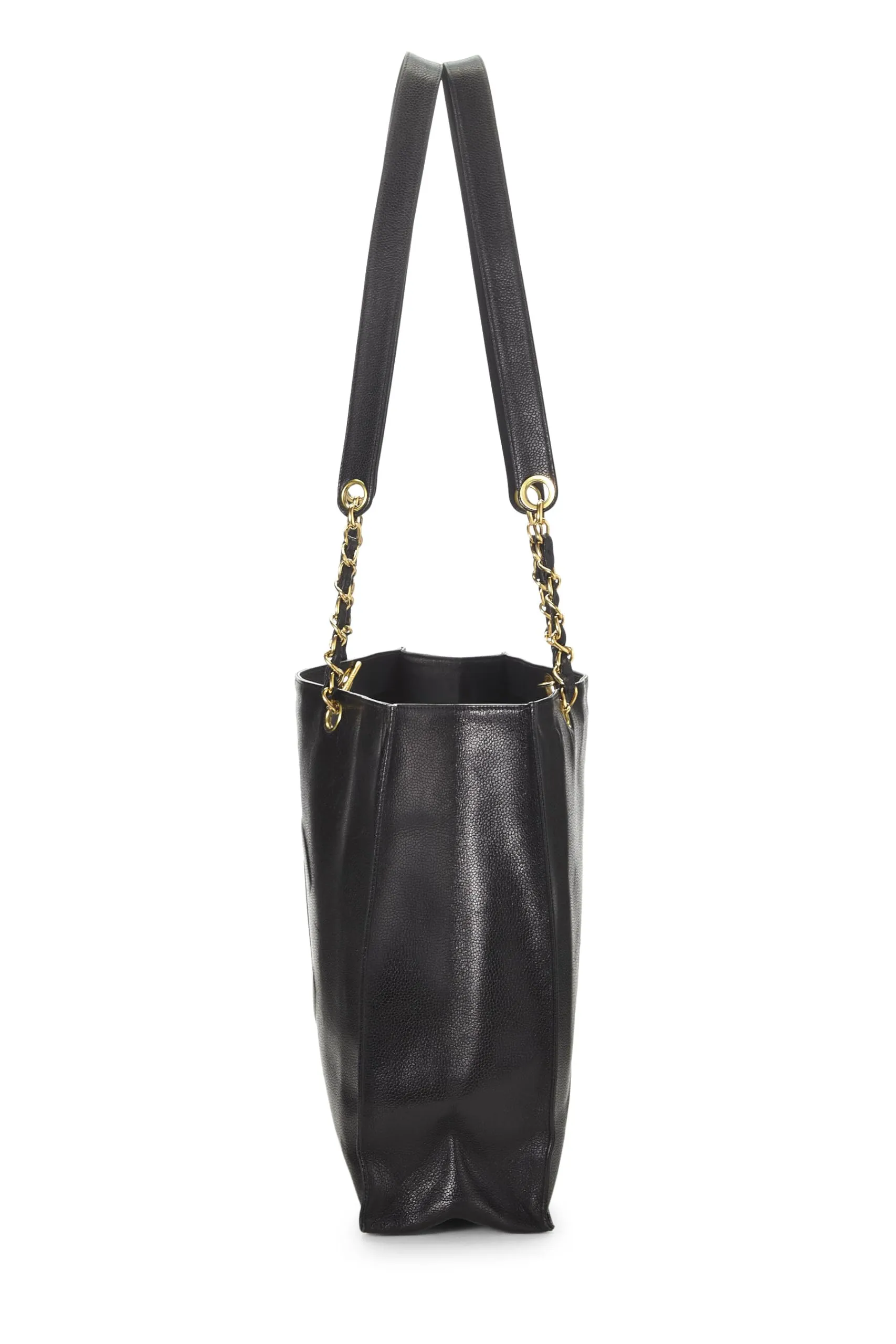 Chanel,  Black Caviar Flat Chain Handle Tote Medium, Black