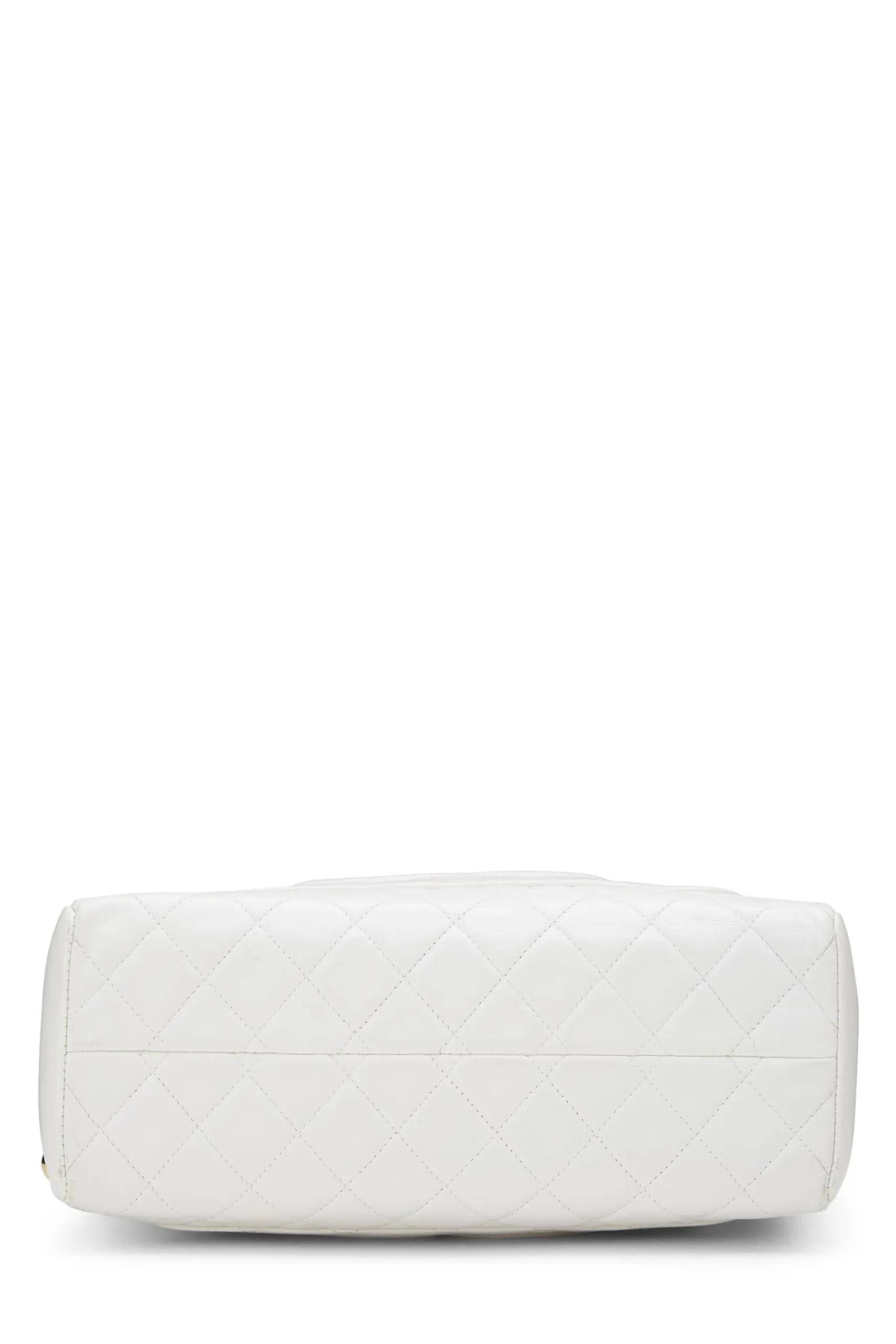Chanel,  White Quilted Lambskin Top Handle Tote Mini, White