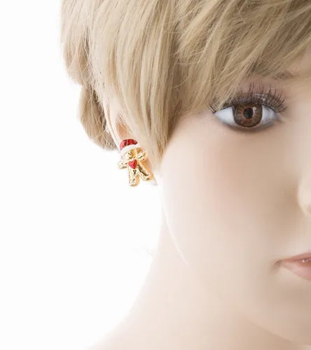Christmas Jewelry Adorable Fun Gingerbread Man Heart Stud Earrings Gold Red
