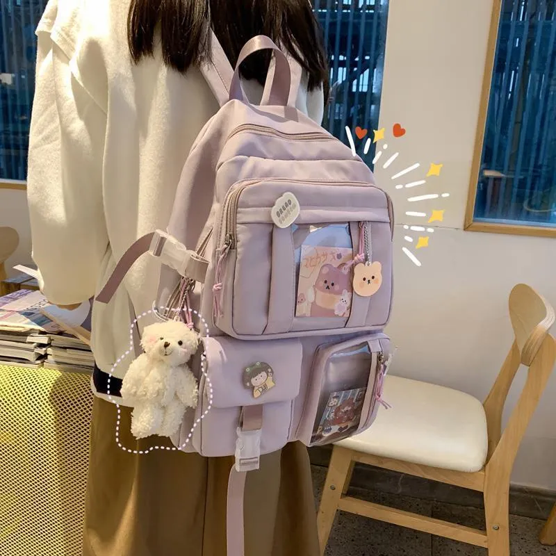 Cute Large-capacity Bookbag for Girls Multi-Pocket Nylon Backpack