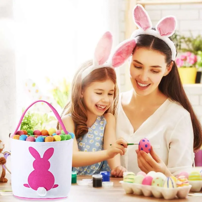 Easter Tote Bags Kids Easter Baskets Bunny Rabbit Basket Tote For Egg Hunting