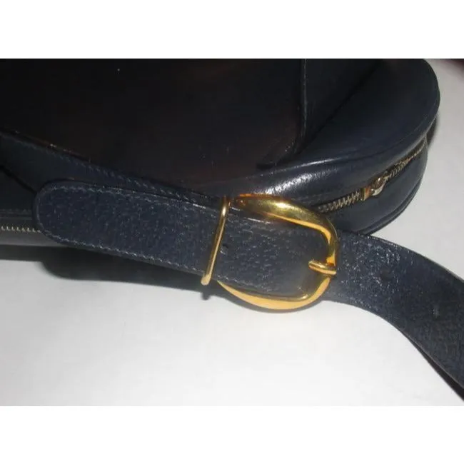Gucci Vintage Bamboo Line Triangular Navy Blue Leather Backpack