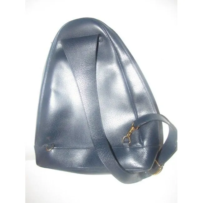 Gucci Vintage Bamboo Line Triangular Navy Blue Leather Backpack