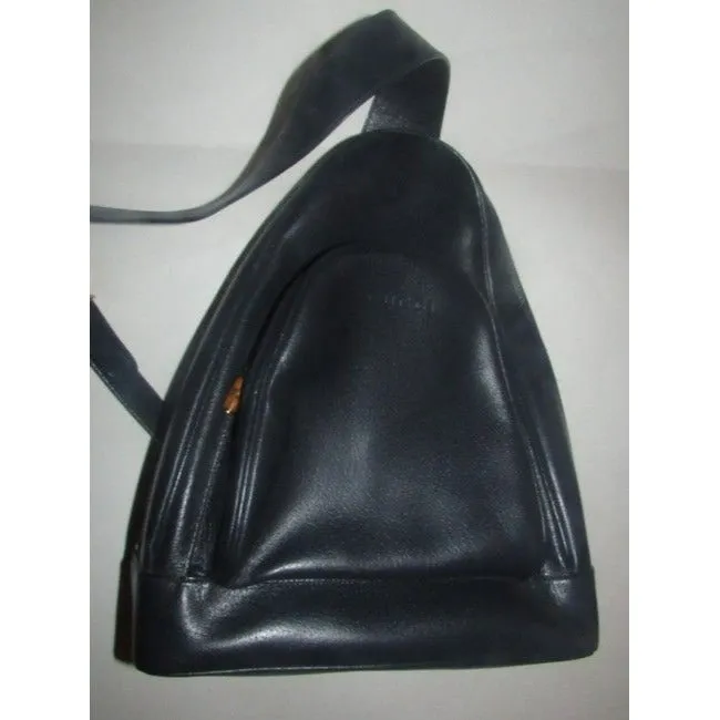 Gucci Vintage Bamboo Line Triangular Navy Blue Leather Backpack