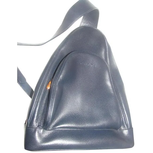 Gucci Vintage Bamboo Line Triangular Navy Blue Leather Backpack