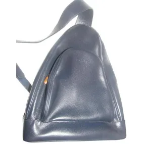 Gucci Vintage Bamboo Line Triangular Navy Blue Leather Backpack