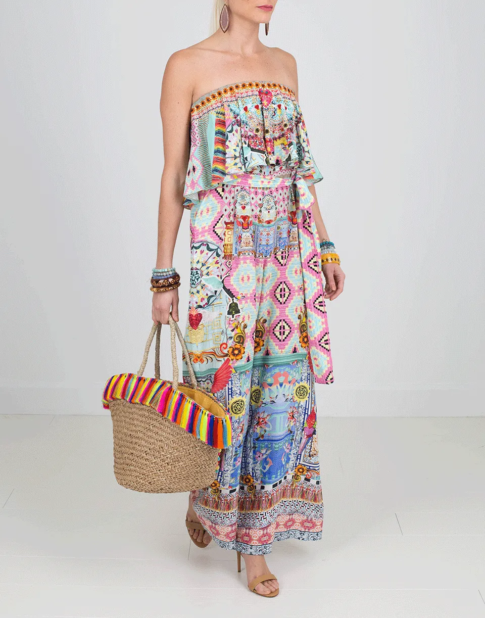 Key West Pom Pom Straw Basket