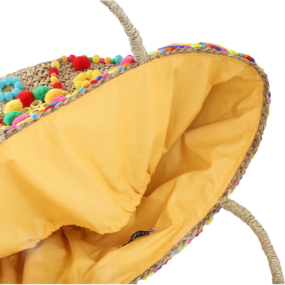 Key West Pom Pom Straw Basket