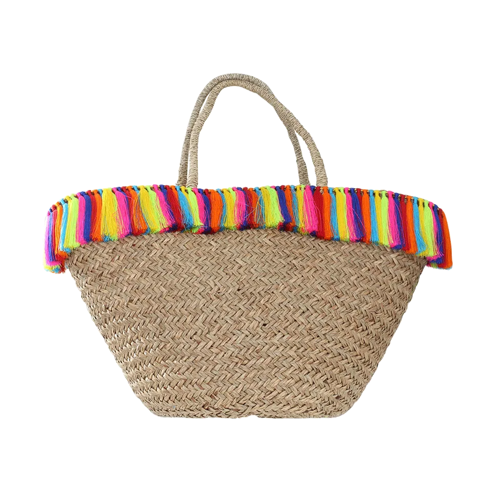 Key West Pom Pom Straw Basket