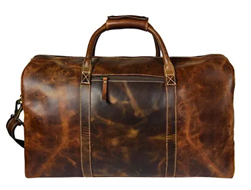 Leather Castle Genuine Vintage Men’s Duffel Sports Gym, Travel, Carry-on Luggage Bag, Light Brown