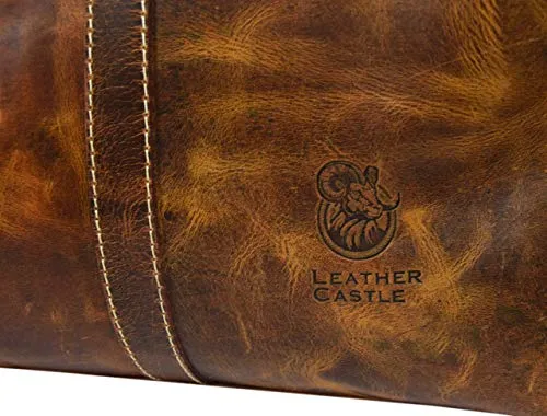 Leather Castle Genuine Vintage Men’s Duffel Sports Gym, Travel, Carry-on Luggage Bag, Light Brown