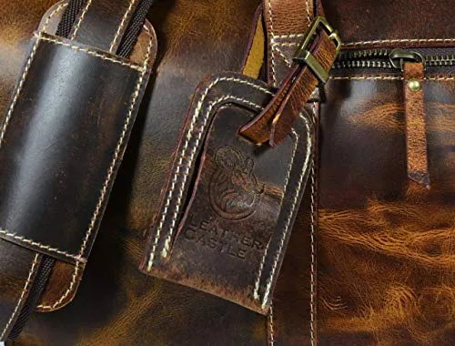 Leather Castle Genuine Vintage Men’s Duffel Sports Gym, Travel, Carry-on Luggage Bag, Light Brown