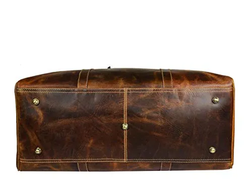 Leather Castle Genuine Vintage Men’s Duffel Sports Gym, Travel, Carry-on Luggage Bag, Light Brown