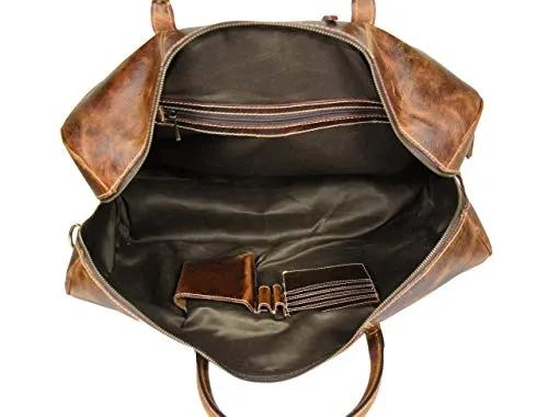 Leather Castle Genuine Vintage Men’s Duffel Sports Gym, Travel, Carry-on Luggage Bag, Light Brown