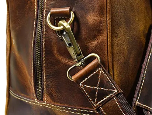 Leather Castle Genuine Vintage Men’s Duffel Sports Gym, Travel, Carry-on Luggage Bag, Light Brown