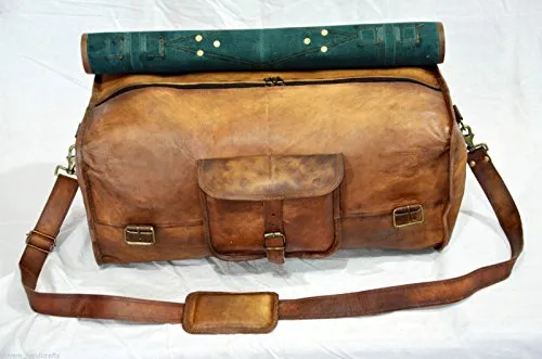 Leather Flap Weekend Duffel Travel Cabin Holdall Gym Sports Luggage 22 Inch