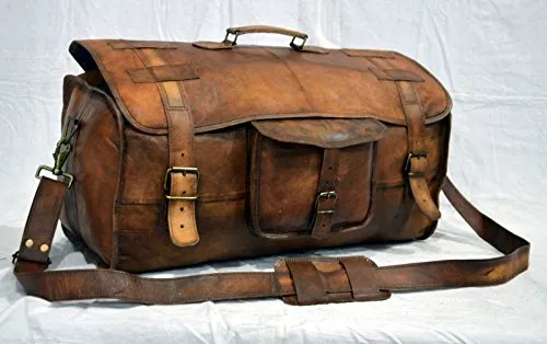 Leather Flap Weekend Duffel Travel Cabin Holdall Gym Sports Luggage 22 Inch