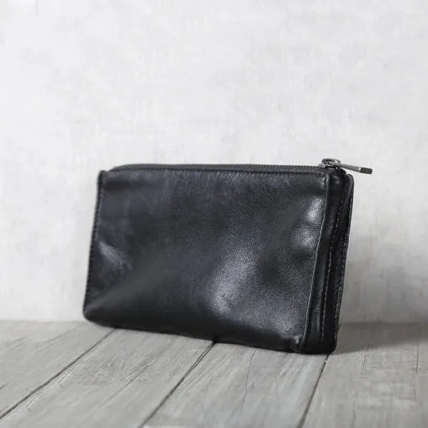Minimalist Women Leather Clutch Wallet Black Leather Wallets for Women