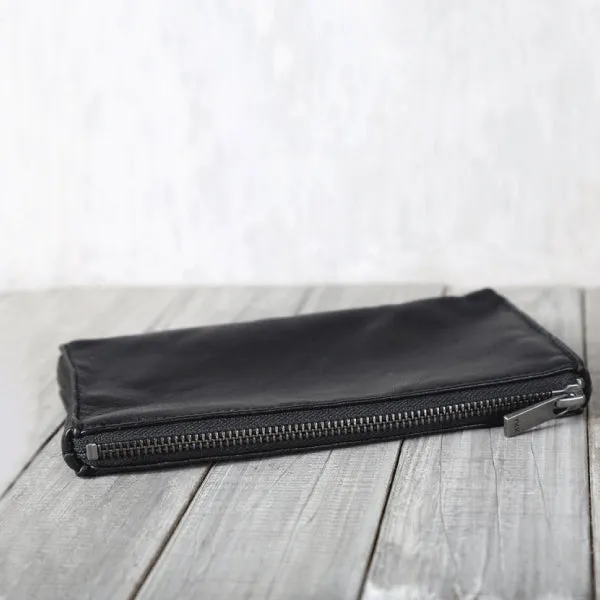 Minimalist Women Leather Clutch Wallet Black Leather Wallets for Women