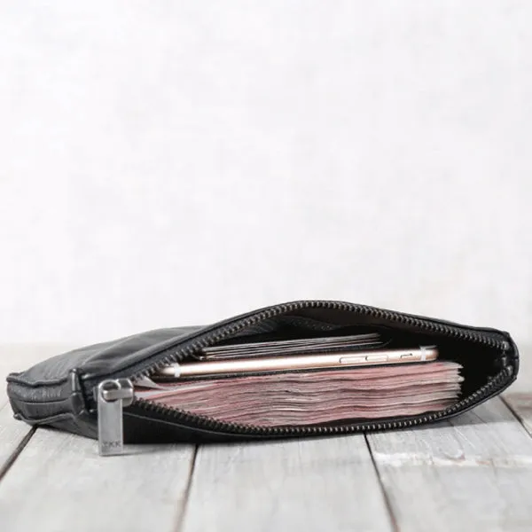 Minimalist Women Leather Clutch Wallet Black Leather Wallets for Women