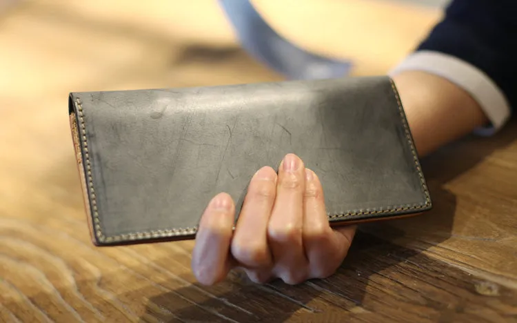 Minimalist Womens Long Leather Wallet Purse Handmade Clutch for Women