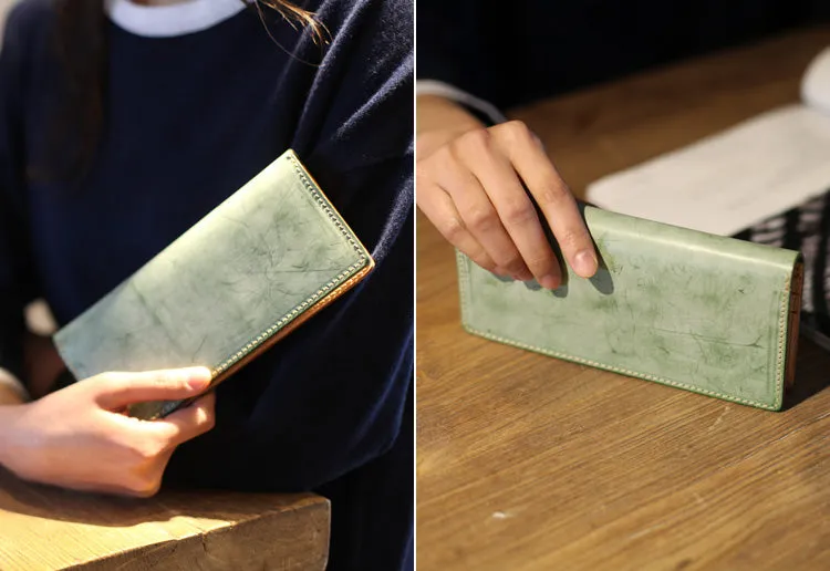 Minimalist Womens Long Leather Wallet Purse Handmade Clutch for Women