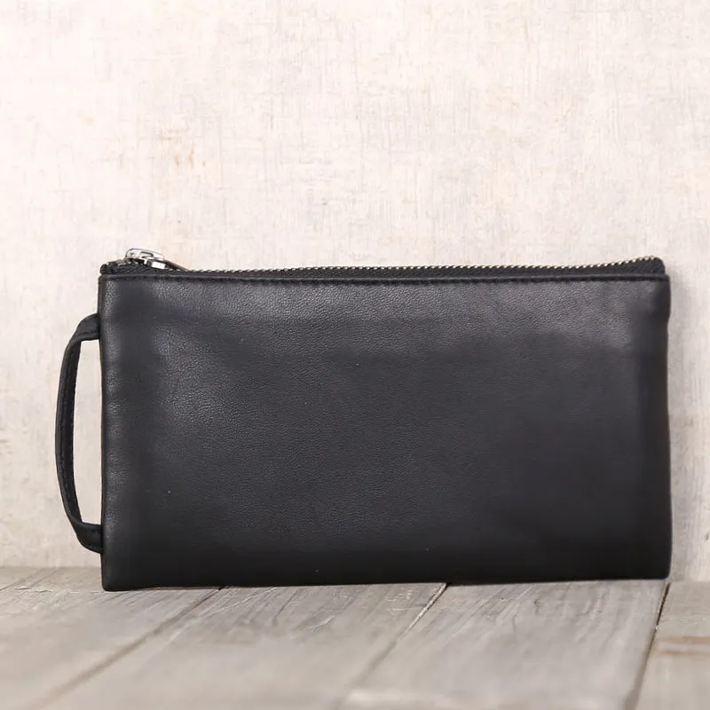 Minimalist Womens Soft Leather Wallet Black Clutch Purse for Women
