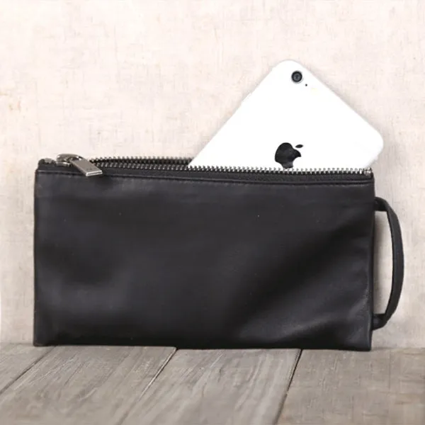 Minimalist Womens Soft Leather Wallet Black Clutch Purse for Women