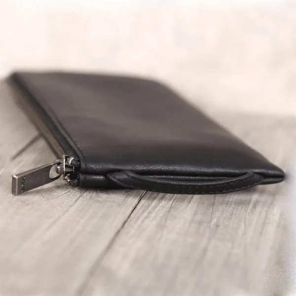 Minimalist Womens Soft Leather Wallet Black Clutch Purse for Women