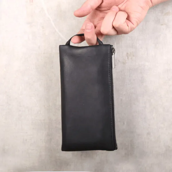 Minimalist Womens Soft Leather Wallet Black Clutch Purse for Women