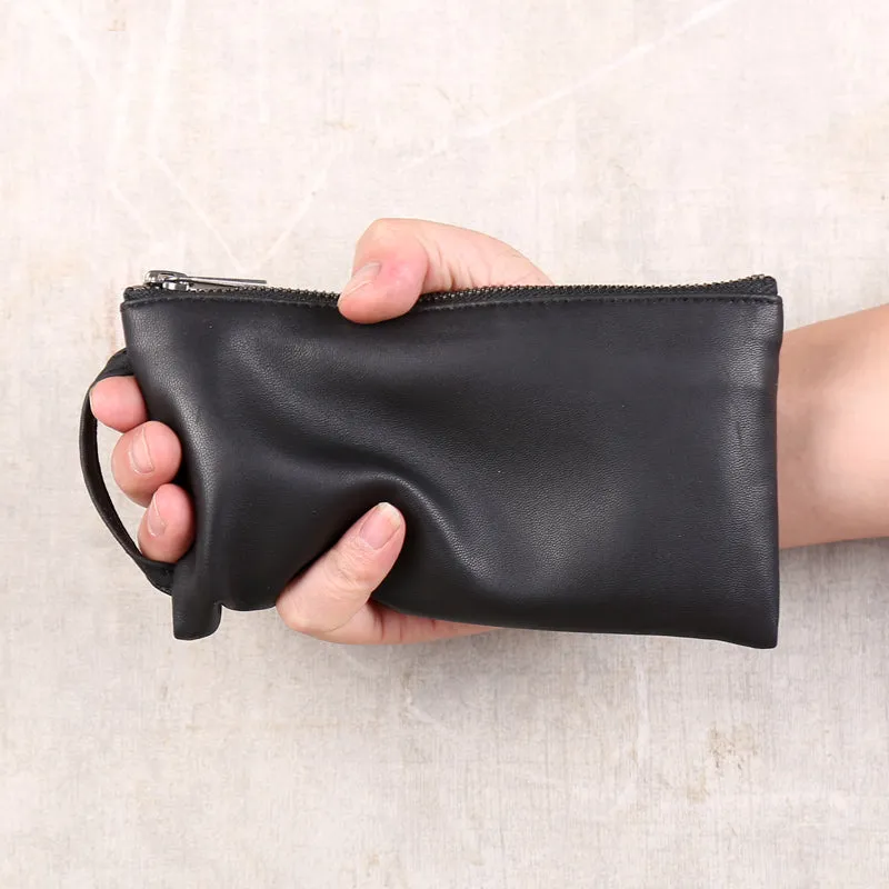Minimalist Womens Soft Leather Wallet Black Clutch Purse for Women