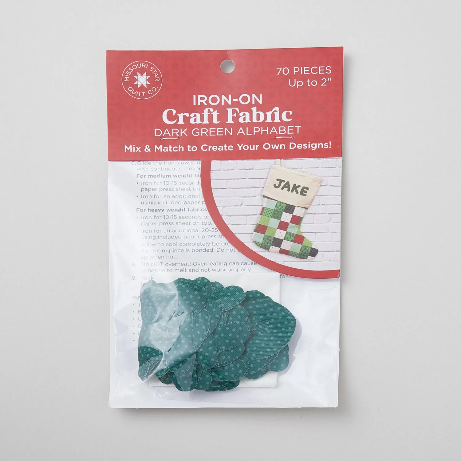 Missouri Star Iron-on Fabric - Christmas Green Round Alphabet