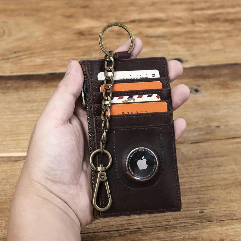 RFID Blocking Genuine Leather Airtag Card Holder Wallet With Chain