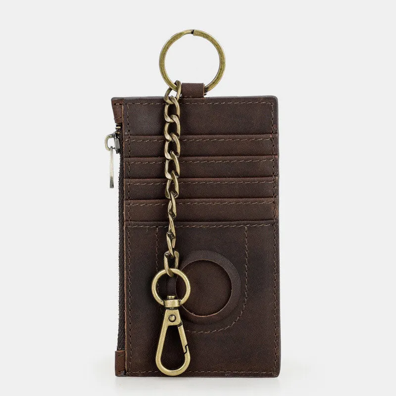 RFID Blocking Genuine Leather Airtag Card Holder Wallet With Chain
