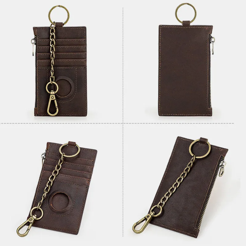 RFID Blocking Genuine Leather Airtag Card Holder Wallet With Chain