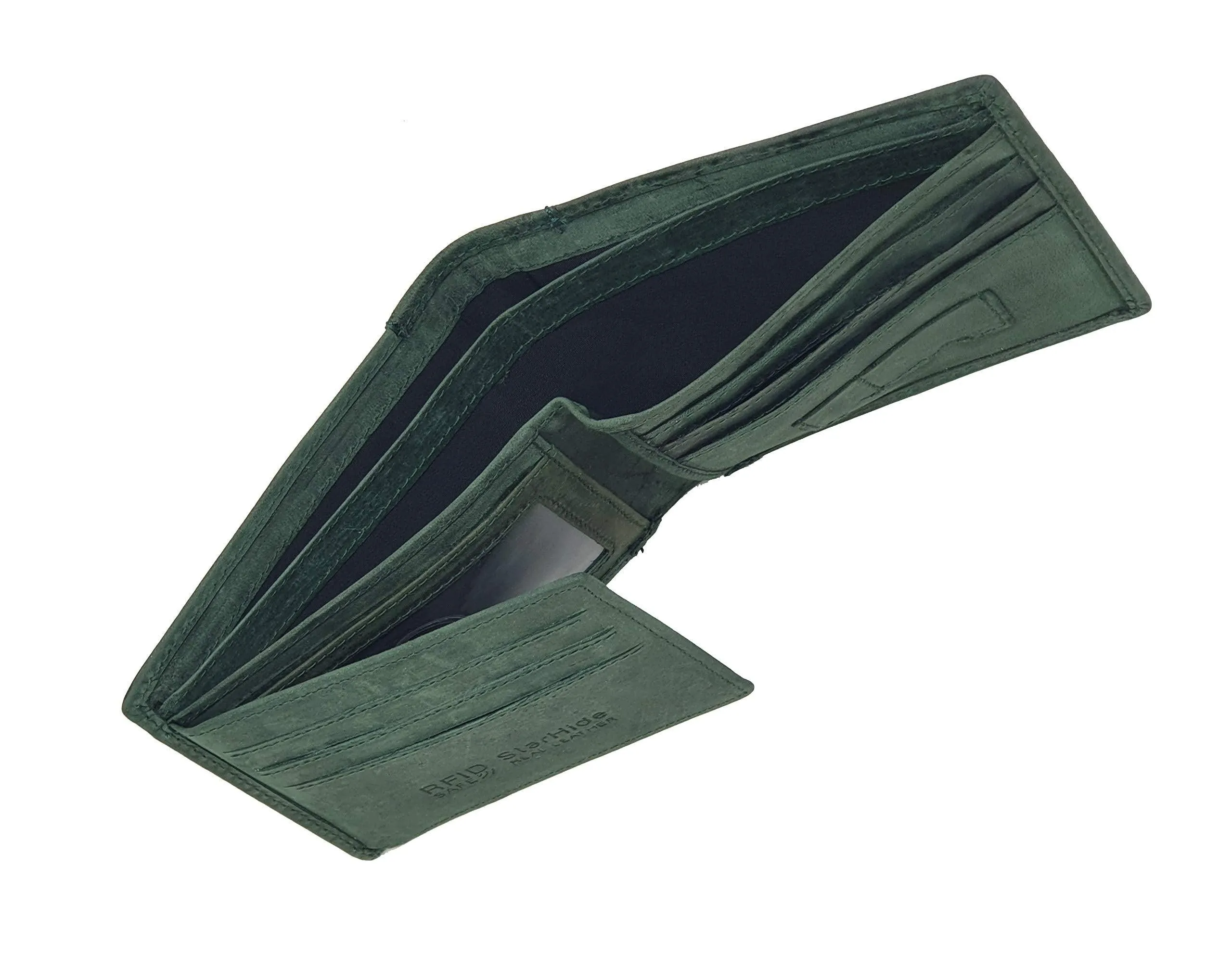 STARHIDE Mens RFID Blocking Genuine Distressed Hunter Leather Trifold Wallet 1145 (Green)