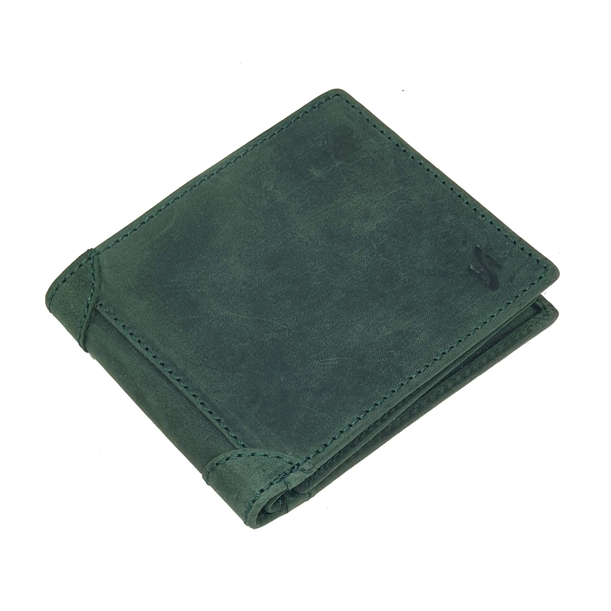 STARHIDE Mens RFID Blocking Genuine Distressed Hunter Leather Trifold Wallet 1145 (Green)